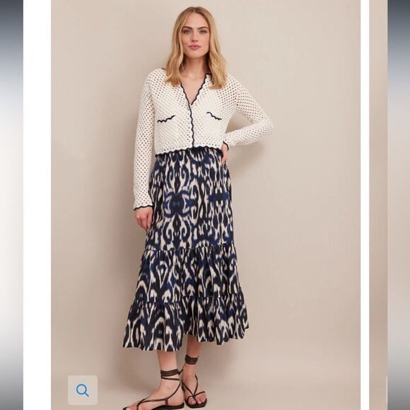 New CARA CARA Roma Cardigan Ivory Navy Crochet Medium - Picture 14 of 14